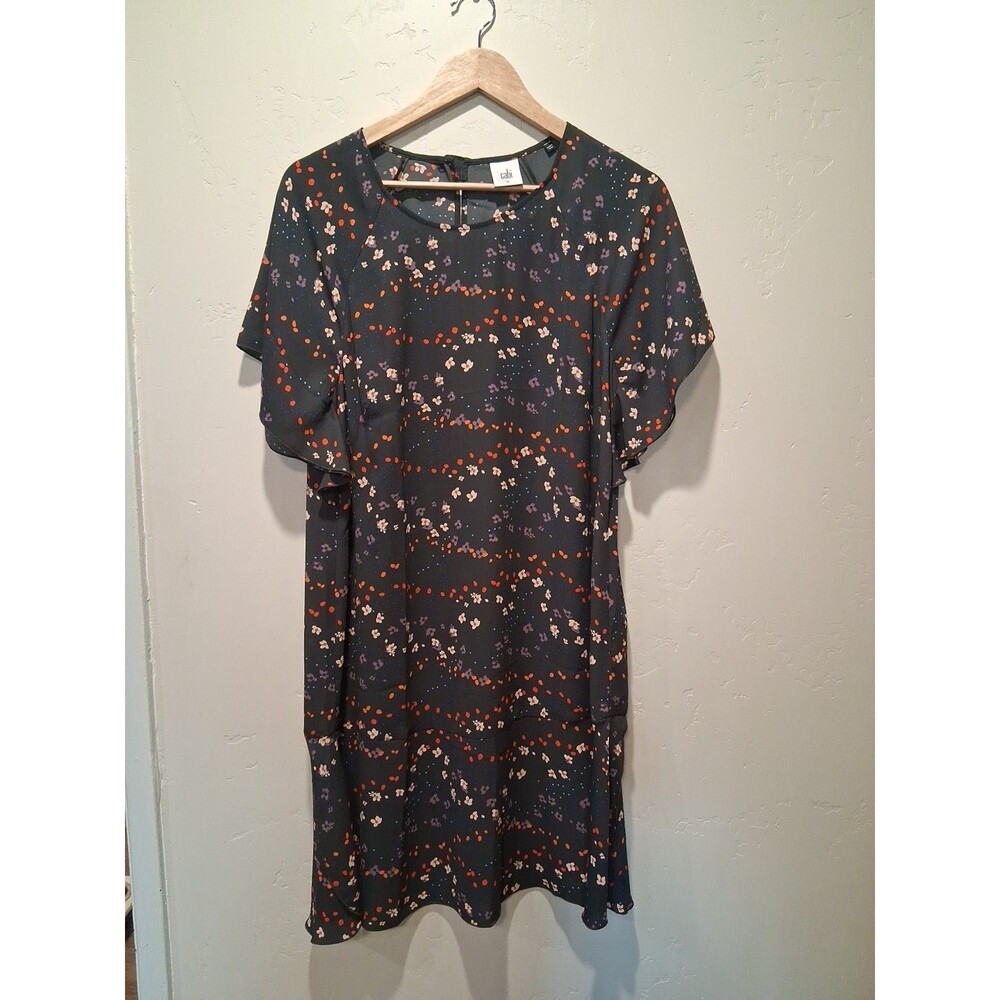 CAbi Floral Print Flutter Sleeve Muse Dress Style 3828 Gray Size M